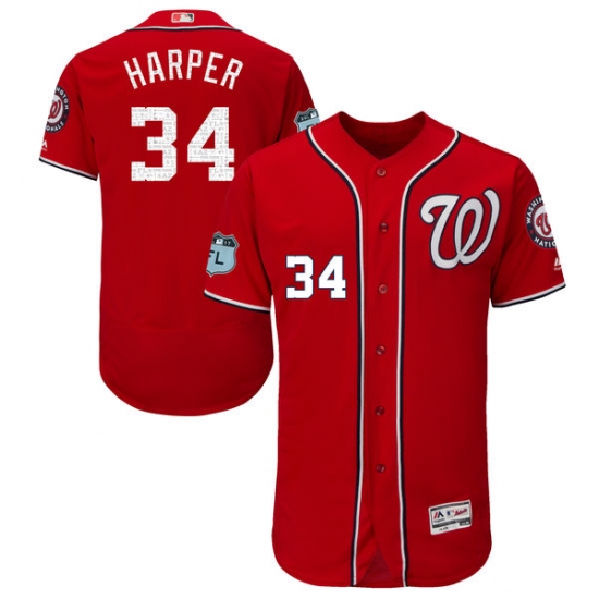 Men's Majestic Washington Nationals #34 Bryce Harper Scarlet 2017 Spring Training Authentic Collection Flex Base MLB Jersey