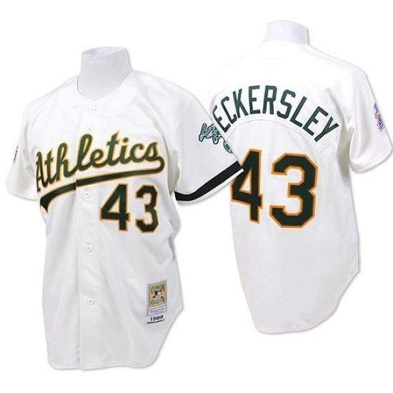 Men's Mitchell and Ness Oakland Athletics #43 Dennis Eckersley Authentic White Throwback MLB Jersey - Ujersey