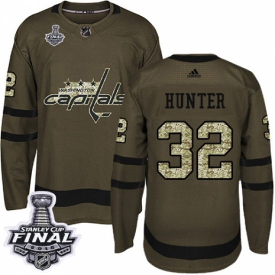 Men's Adidas Washington Capitals #32 Dale Hunter Authentic Green Salute to Service 2018 Stanley Cup Final NHL Jersey - Ujersey