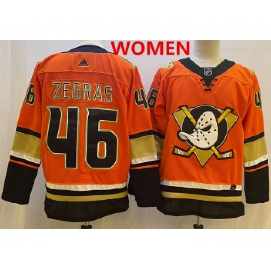 Women's Anaheim Ducks #46 Trevor Zegras Orange Authentic Adidas Jersey - Ujersey