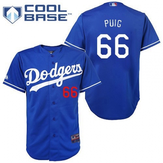 Men's Majestic Los Angeles Dodgers #66 Yasiel Puig Authentic Royal Blue Cool Base MLB Jersey - Ujersey