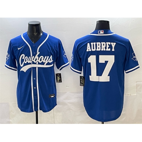 Men's Dallas Cowboys #17 Brandon Aubrey Blue Cool Base Stitched Baseball Jersey - Ujersey