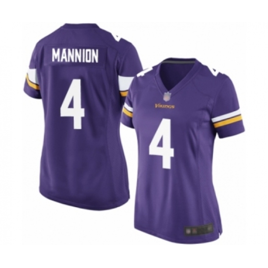 Women's Minnesota Vikings #4 Sean Mannion Game Purple Team Color Football Jersey - Ujersey