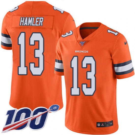Men's Denver Broncos #13 KJ Hamler Orange Stitched Limited Rush 100th Season Jersey - Ujersey
