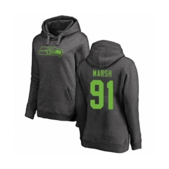 Football Women's Seattle Seahawks #91 Cassius Marsh Ash One Color Pullover Hoodie - Ujersey