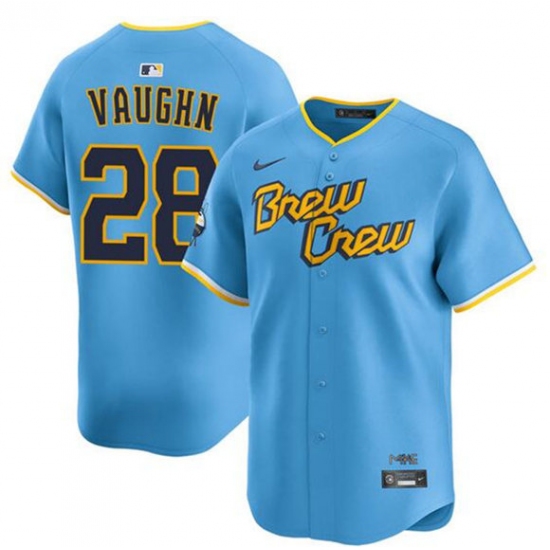 Men's Milwaukee Brewers #28 Andrew Vaughn Powder Blue City Connect Limited Stitched Baseball Jersey - Ujersey