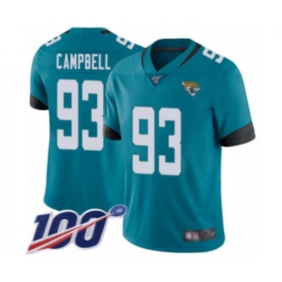 Men's Jacksonville Jaguars #93 Calais Campbell Teal Green Alternate Vapor Untouchable Limited Player 100th Season Football Jersey - Ujersey