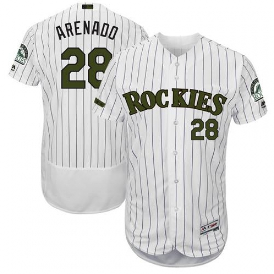 Men's Majestic Colorado Rockies #28 Nolan Arenado White Memorial Day Authentic Collection Flex Base MLB Jersey