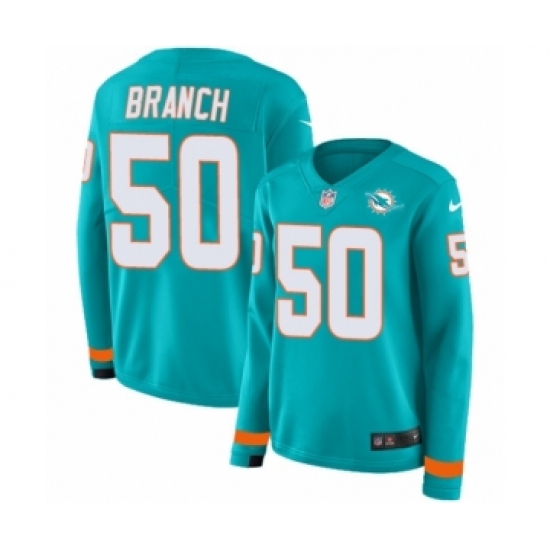 Women's Nike Miami Dolphins #50 Andre Branch Limited Aqua Therma Long Sleeve NFL Jersey - Ujersey