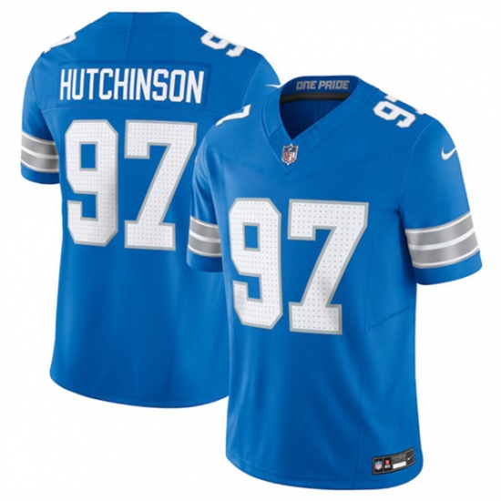 Men's Detroit Lions #97 Aidan Hutchinson Blue 2024 F.U.S.E. Vapor Limited Stitched Jersey - Ujersey