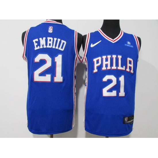 Men's Philadelphia 76ers #21 Joel Embiid Blue 75th Anniversary Association Edition Swingman Stitched Jersey - Ujersey