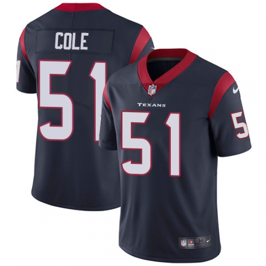 Men's Nike Houston Texans #51 Dylan Cole Navy Blue Team Color Vapor Untouchable Limited Player NFL Jersey - Ujersey