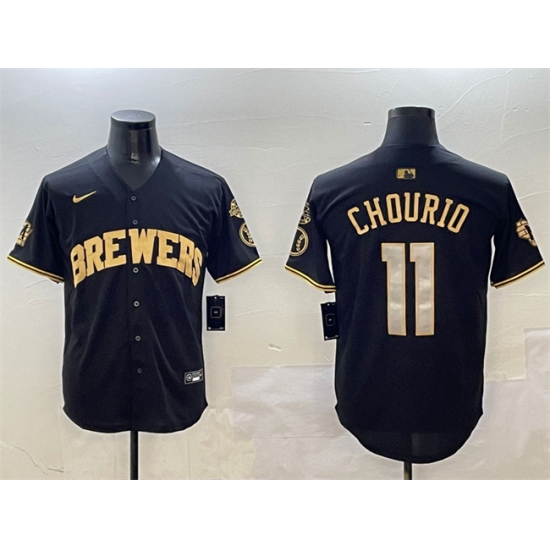 Men's Milwaukee Brewers #11 Jackson Chourio Black Gold With Home Limited Stitched Baseball Jersey