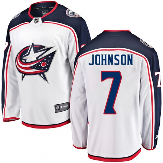 Youth Columbus Blue Jackets #7 Jack Johnson Fanatics Branded White Away Breakaway NHL Jersey - Ujersey