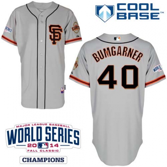 Youth Majestic San Francisco Giants #40 Madison Bumgarner Replica Grey Road 2 Cool Base w/2014 World Series Patch MLB Jersey - Ujersey