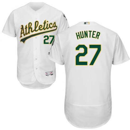 Men's Majestic Oakland Athletics #27 Catfish Hunter White Home Flex Base Authentic Collection MLB Jersey