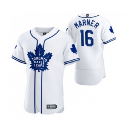 Men's Toronto Maple Leafs #16 Mitchell Marner 2020 Hockey x Baseball Crossover Edition Jersey White - Ujersey