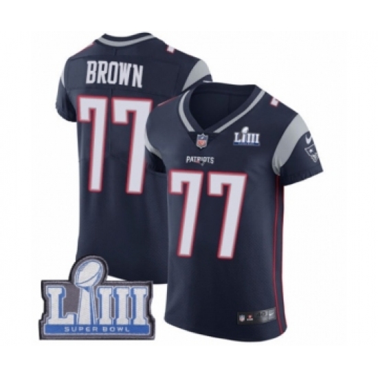 Men's Nike New England Patriots #77 Trent Brown Navy Blue Team Color Vapor Untouchable Elite Player Super Bowl LIII Bound NFL Jersey - Ujersey