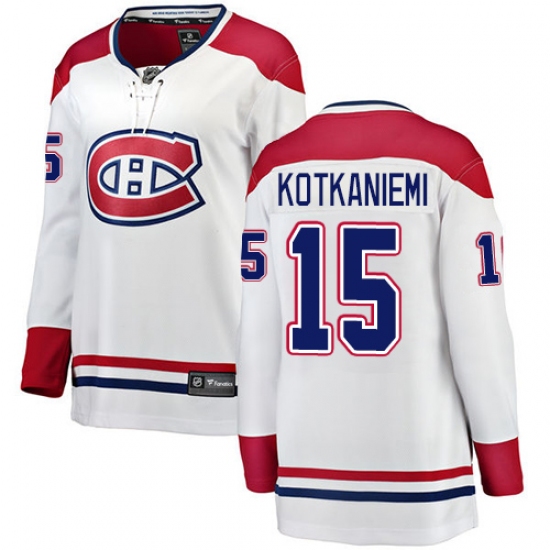 Women's Montreal Canadiens #15 Jesperi Kotkaniemi Authentic White Away Fanatics Branded Breakaway NHL Jersey - Ujersey