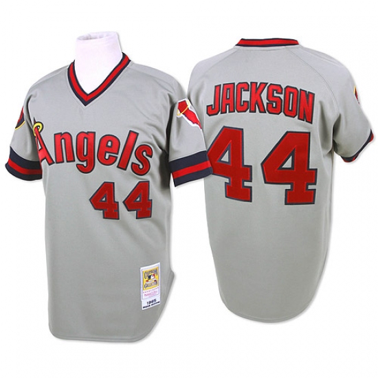 Men's Mitchell and Ness Los Angeles Angels of Anaheim #44 Reggie Jackson Authentic Grey Throwback MLB Jersey - Ujersey