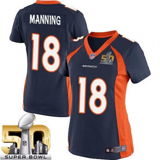 Women's Nike Denver Broncos #18 Peyton Manning Limited Navy Blue Alternate Super Bowl 50 Bound NFL Jersey - Ujersey