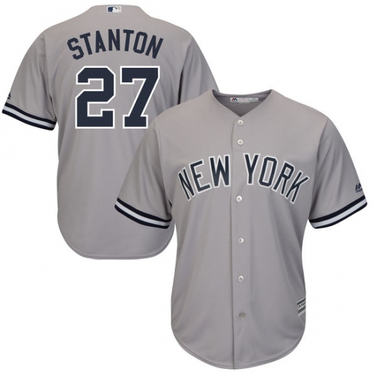 Youth Majestic New York Yankees #27 Giancarlo Stanton Replica Grey Road MLB Jersey - Ujersey
