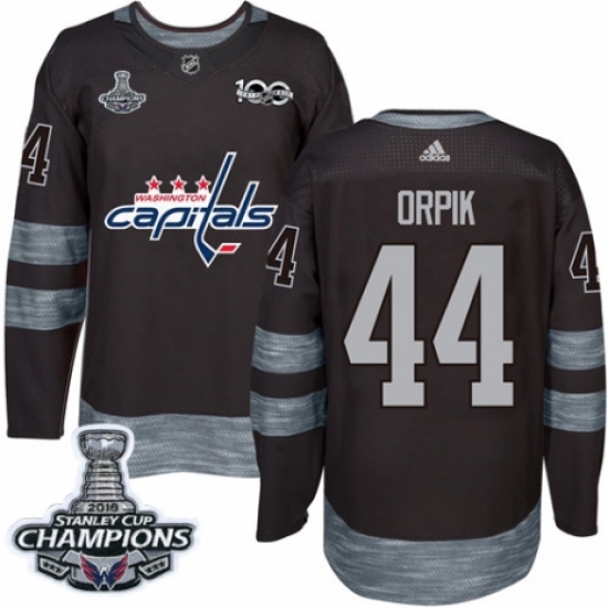 Men's Adidas Washington Capitals #44 Brooks Orpik Authentic Black 1917-2017 100th Anniversary 2018 Stanley Cup Final Champions NHL Jersey - Ujersey