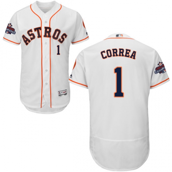 Men's Majestic Houston Astros #1 Carlos Correa Authentic White Home 2017 World Series Champions Flex Base MLB Jersey - Ujersey