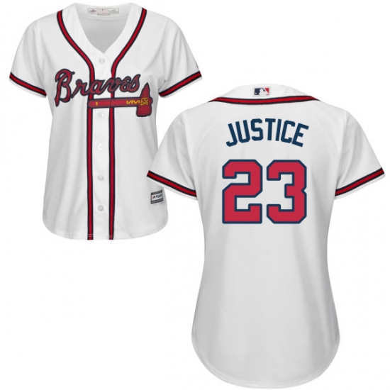Women's Majestic Atlanta Braves #23 David Justice Replica White Home Cool Base MLB Jersey - Ujersey