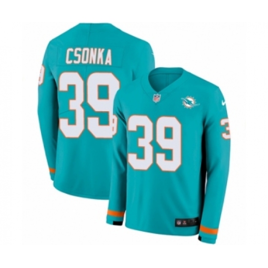 Youth Nike Miami Dolphins #39 Larry Csonka Limited Aqua Therma Long Sleeve NFL Jersey - Ujersey