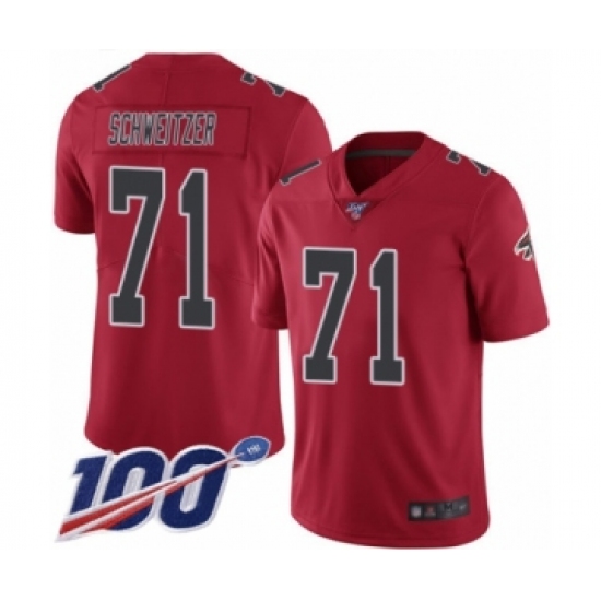 Men's Atlanta Falcons #71 Wes Schweitzer Limited Red Rush Vapor Untouchable 100th Season Football Jersey - Ujersey