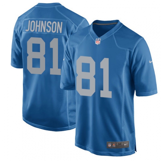Men's Nike Detroit Lions #81 Calvin Johnson Game Blue Alternate NFL Jersey - Ujersey