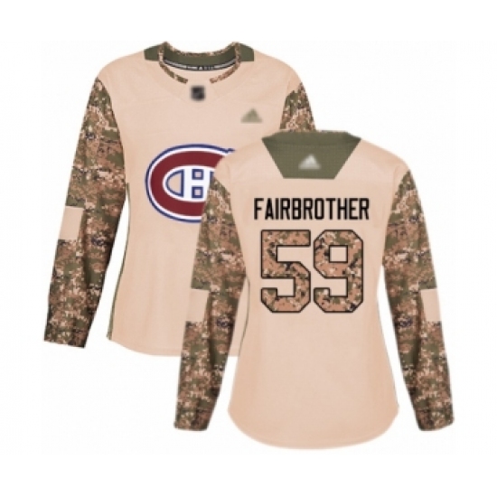 Women's Montreal Canadiens #59 Gianni Fairbrother Authentic Camo Veterans Day Practice Hockey Jersey - Ujersey