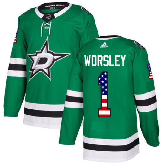 Men's Adidas Dallas Stars #1 Gump Worsley Authentic Green USA Flag Fashion NHL Jersey - Ujersey