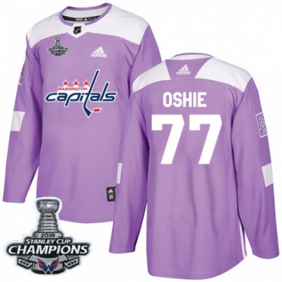 Men's Adidas Washington Capitals #77 T.J. Oshie Authentic Purple Fights Cancer Practice 2018 Stanley Cup Final Champions NHL Jersey - Ujersey