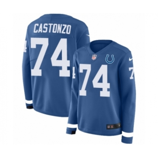 Women's Nike Indianapolis Colts #74 Anthony Castonzo Limited Blue Therma Long Sleeve NFL Jersey - Ujersey