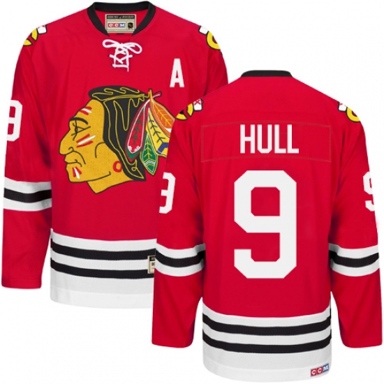 Men's CCM Chicago Blackhawks #9 Bobby Hull Authentic Red New Throwback NHL Jersey - Ujersey