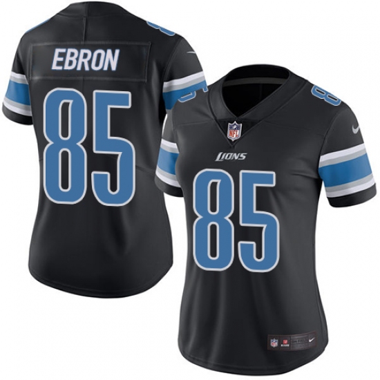 Women's Nike Detroit Lions #85 Eric Ebron Limited Black Rush Vapor Untouchable NFL Jersey - Ujersey