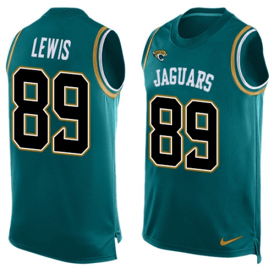 Men's Nike Jacksonville Jaguars #89 Marcedes Lewis Limited Teal Green Player Name & Number Tank Top NFL Jersey - Ujersey