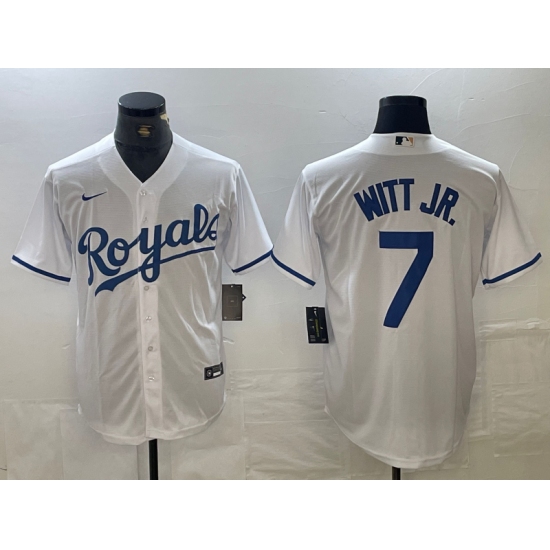 Men's Kansas City Royals #7 Bobby Witt Jr Number White Cool Base Stitched MLB Jersey - Ujersey