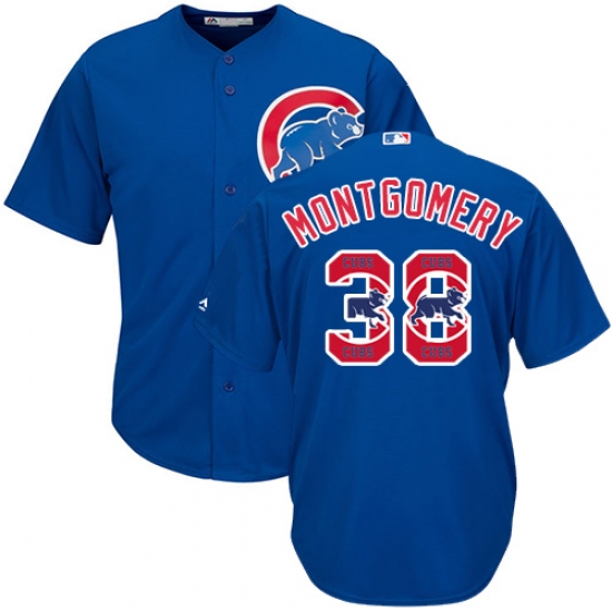 Men's Majestic Chicago Cubs #38 Mike Montgomery Authentic Royal Blue Team Logo Fashion Cool Base MLB Jersey - Ujersey