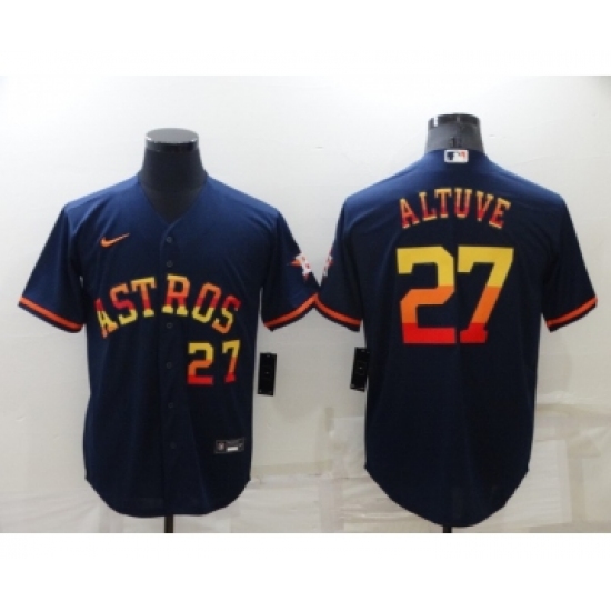 Men's Houston Astros #27 Jose Altuve Number Navy Blue Rainbow Stitched MLB Cool Base Nike Jersey - Ujersey