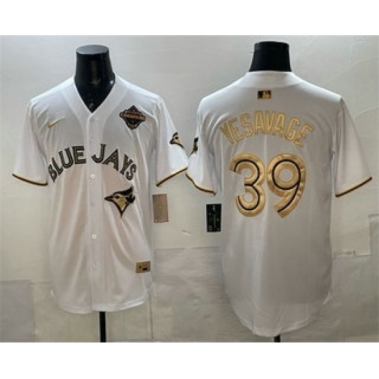 Men's Toronto Blue Jays #39 Trey Yesavage White Gold 2025 American League Champions Limited Stitched Jersey - Ujersey