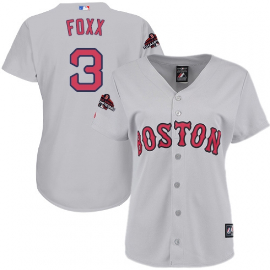 Women's Majestic Boston Red Sox #3 Jimmie Foxx Authentic Grey Road 2018 World Series Champions MLB Jersey - Ujersey
