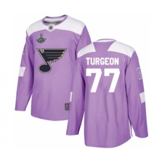 Youth St. Louis Blues #77 Pierre Turgeon Authentic Purple Fights Cancer Practice 2019 Stanley Cup Champions Hockey Jersey - Ujersey