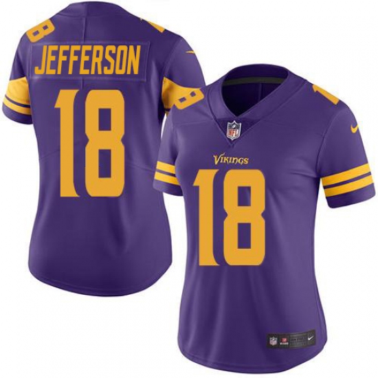 Women's Minnesota Vikings #18 Justin Jefferson Purple Stitched NFL Limited Rush Jersey - Ujersey