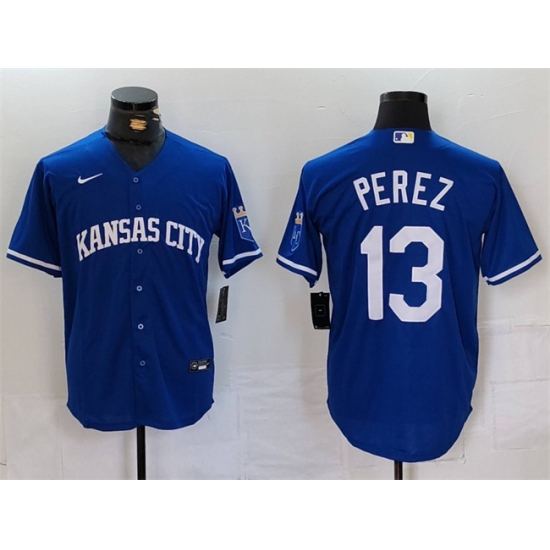 Men's Kansas City Royals #13 Salvador Perez Royal Cool Base Stitched Jersey - Ujersey