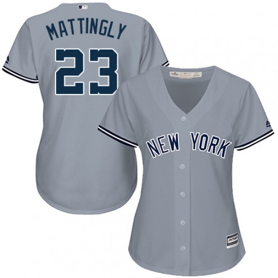 Women's Majestic New York Yankees #23 Don Mattingly Replica Grey Road MLB Jersey - Ujersey