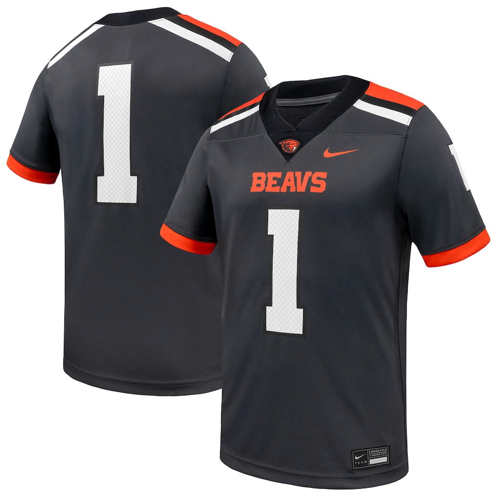 Men's Nike #1 Anthracite Oregon State Beavers Game Football Jersey
