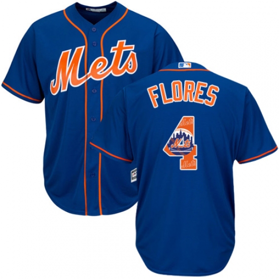 Men's Majestic New York Mets #4 Wilmer Flores Authentic Royal Blue Team Logo Fashion Cool Base MLB Jersey - Ujersey